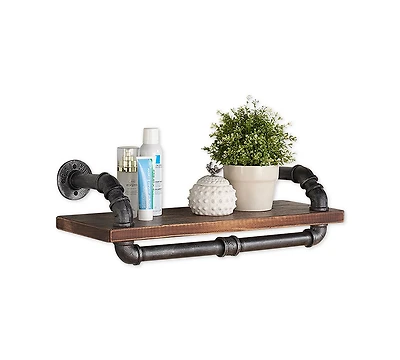 24" Isadore Industrial Pine Wood Floating Wall Shelf in Gray and Walnut Finish