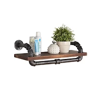 24" Isadore Industrial Pine Wood Floating Wall Shelf in Gray and Walnut Finish
