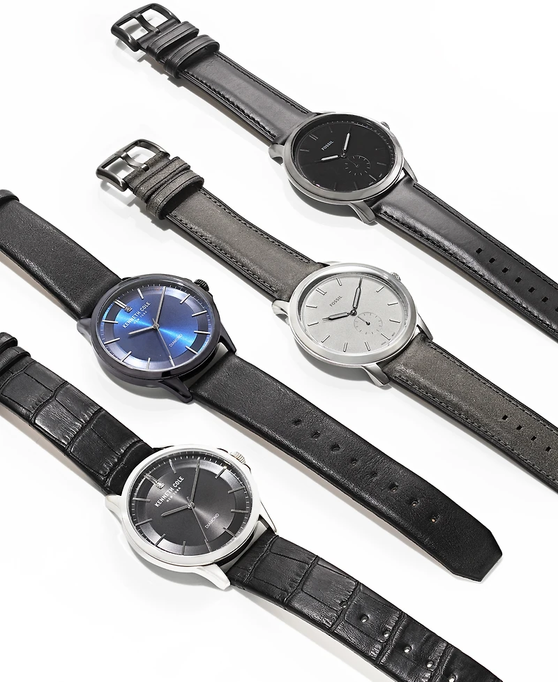 Fossil Men's Minimalist Black Leather Strap Watch 44mm