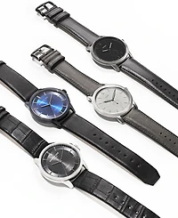Fossil Men's Minimalist Black Leather Strap Watch 44mm