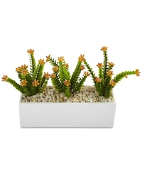 Nearly Natural Flowering Sedum Artificial Plants in Rectangular Planter