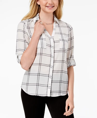 Bcx Juniors' Roll-Tab-Sleeve Printed Top