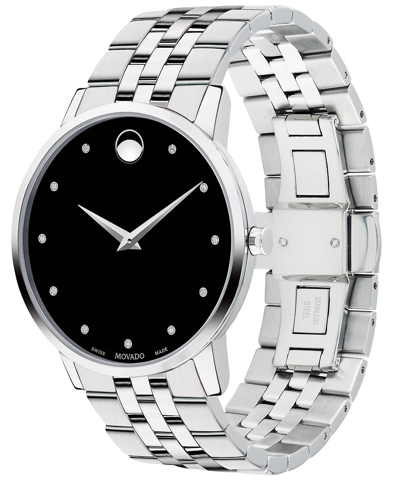 Movado Men's Swiss Museum Classic Diamond-Accent Stainless Steel Bracelet Watch 40mm