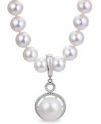 White Cultured Freshwater Pearl and White Topaz Enhancer in Sterling Silver