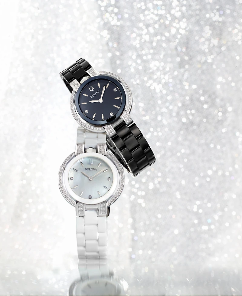 Bulova Women's Rubaiyat Diamond (1/3 ct. t.w.) Stainless Steel and White Ceramic Bracelet Watch 35mm