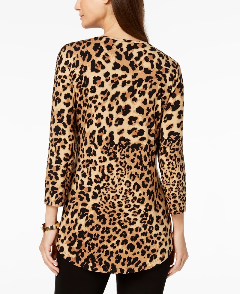 Jm Collection Women's Printed Scoop-Neck 3/4-Sleeve Top, Exclusively at Macy's
