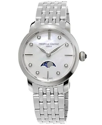 Frederique Constant Women's Swiss Slimline Diamond-Accent Stainless Steel Bracelet Watch 30mm