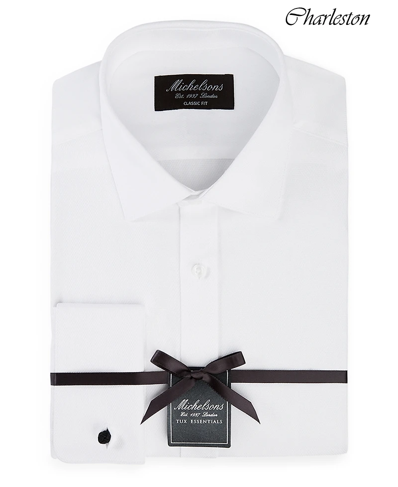 Michelsons of London Men's Classic/Regular Fit Solid French Cuff Tuxedo Shirt