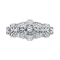2028 Silver-Tone Crystal Filigree Bar Barrette