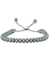 White Cultured Freshwater Pearl (6-1/2mm) Bolo Bracelet Sterling Silver (Also Gray or Pink Pearl)