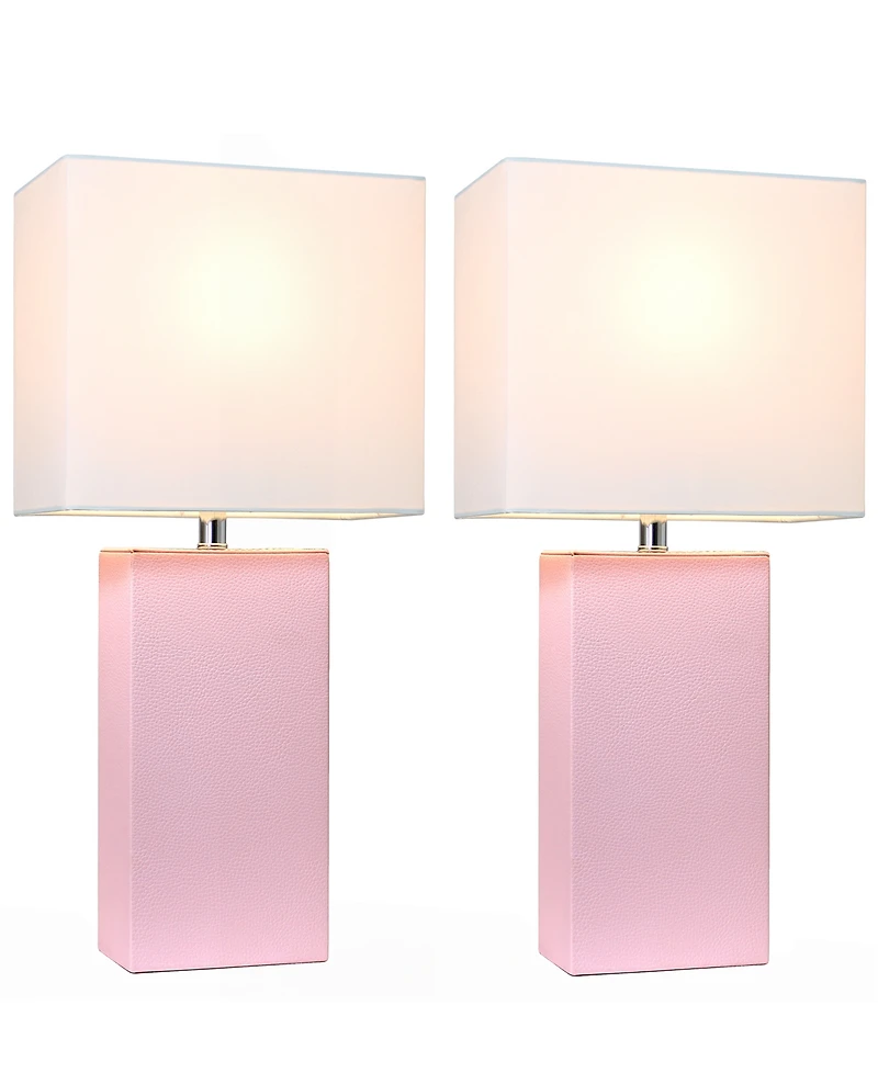 Elegant Designs 2 Pack Modern Leather Table Lamps with White Fabric Shades