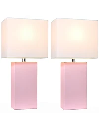Elegant Designs 2 Pack Modern Leather Table Lamps with White Fabric Shades