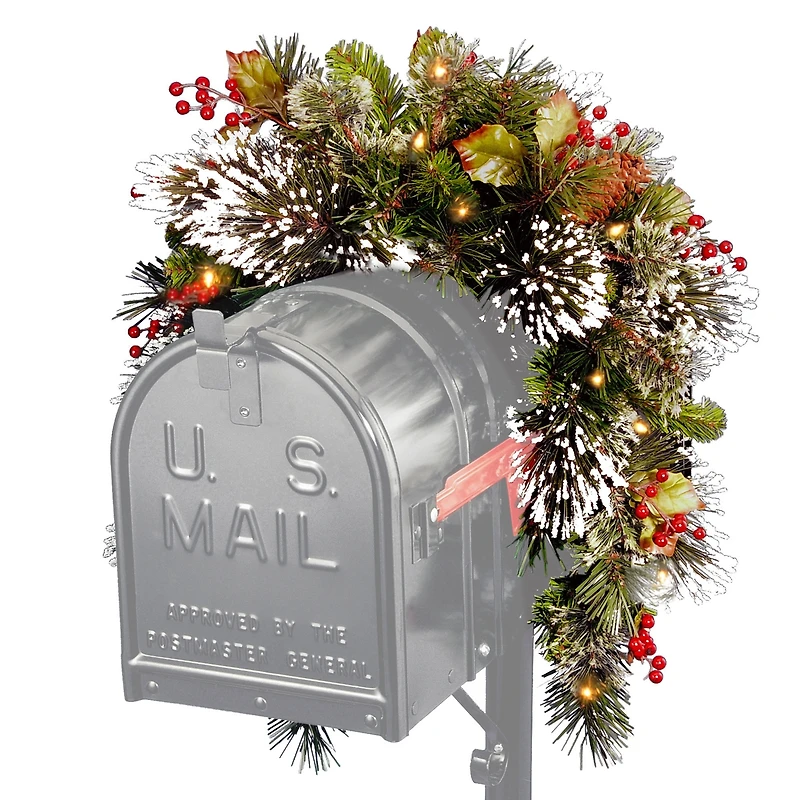 National Tree Company Wintry Pine R Mailbox Swag with Battery Operated Warm Led Lights