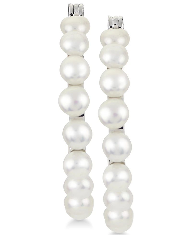 Cultured Button Freshwater Pearl (4mm) Hoop Earrings in Sterling Silver