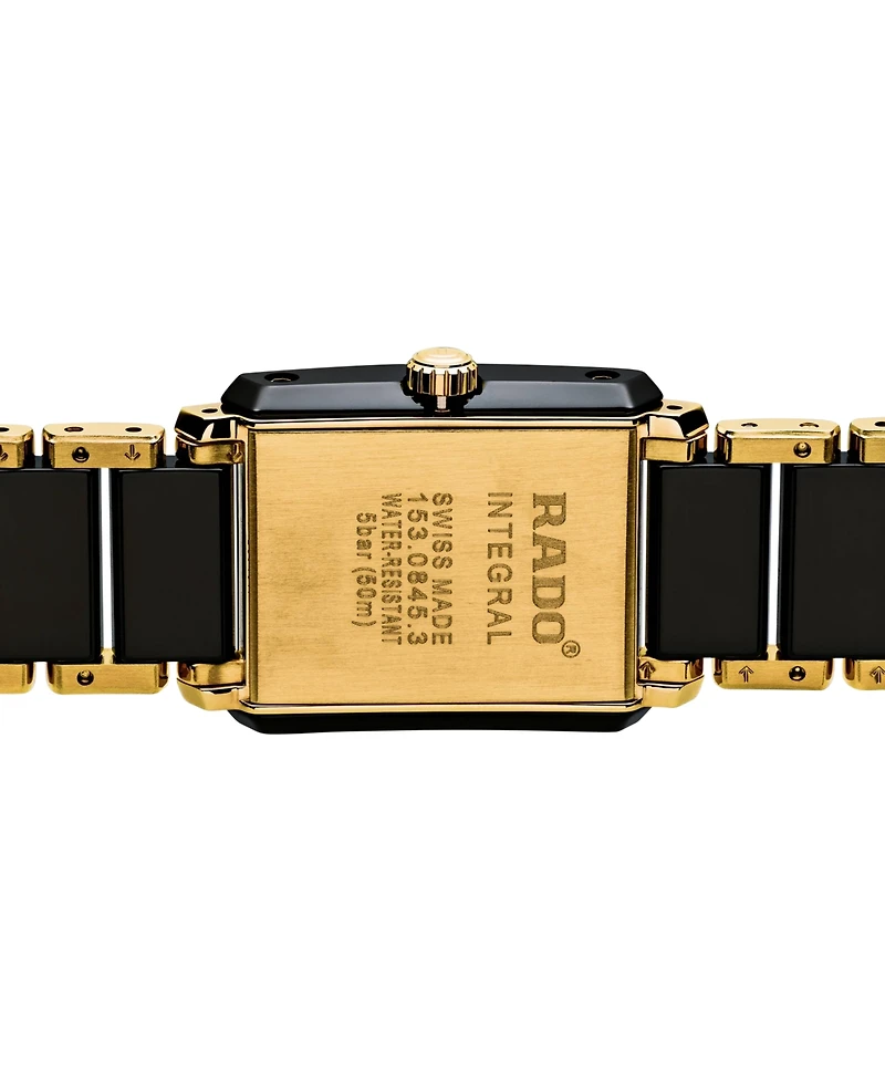 Rado Women's Swiss Integral Diamond Accent Black Ceramic & Gold-Tone Stainless Steel Bracelet Watch 23x33mm R20845712