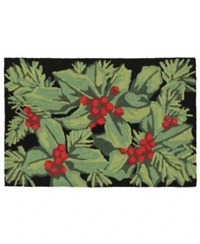 Liora Manne Front Porch Indoor Outdoor Hollyberries Black Area Rugs