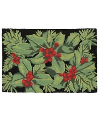 Liora Manne Front Porch Indoor Outdoor Hollyberries Black Area Rugs