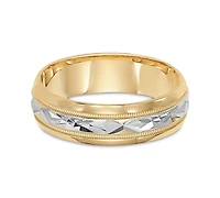 Two-Tone Decorative Beaded Edge Wedding Band 14k Gold & White