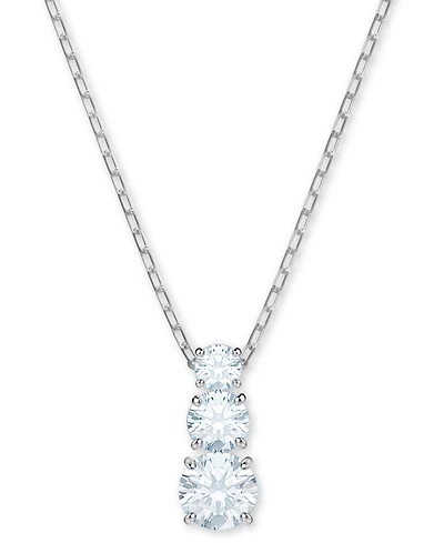 Swarovski Silver-Tone Triple-Crystal Pendant Necklace, 14-4/5" + 2" extender