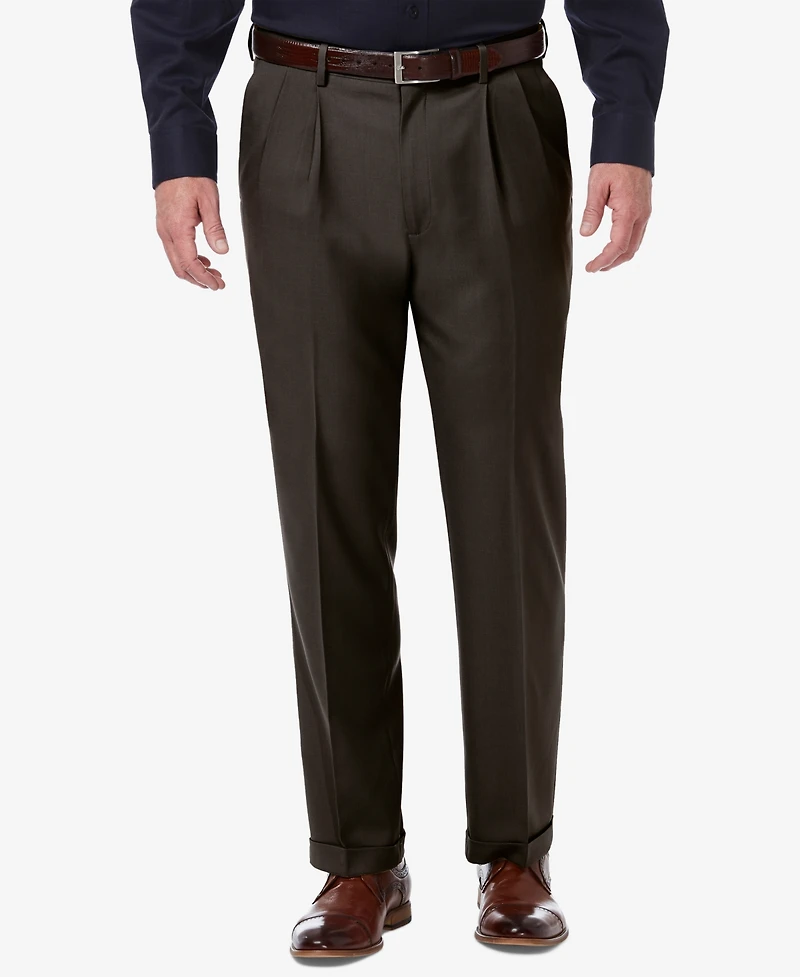 Haggar Men's Premium Comfort Stretch Classic-Fit Solid Pleated Dress Pants