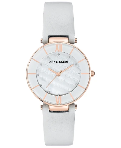Anne Klein Women's Light Gray Leather Strap Watch 32mm