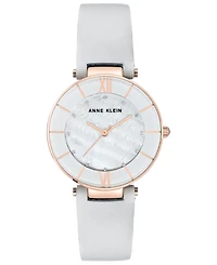 Anne Klein Women's Light Gray Leather Strap Watch 32mm