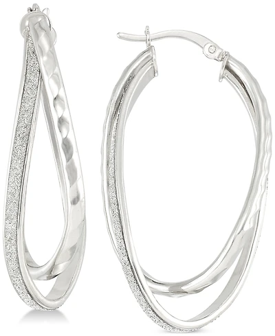 Simone I. Smith Glitter Twist Double Oval Hoop Earrings in Sterling Silver