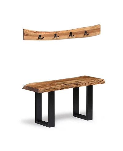 Alaterre Furniture Alpine Natural Live Edge 36" Bench with Coat Hook Set