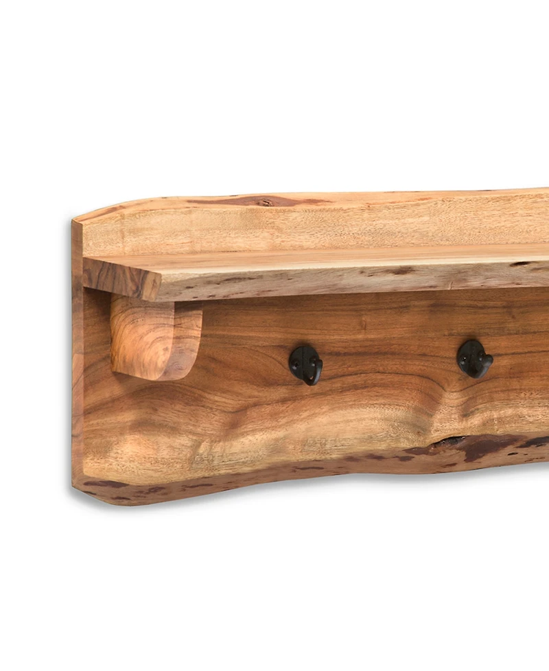 Alpine Natural Live Edge 36" Bench With Coat Hook Shelf Set