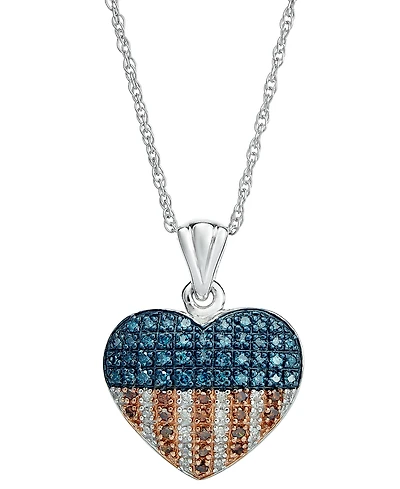 Diamond Flag Heart Pendant Necklace in Sterling Silver (1/3 ct. t.w.)