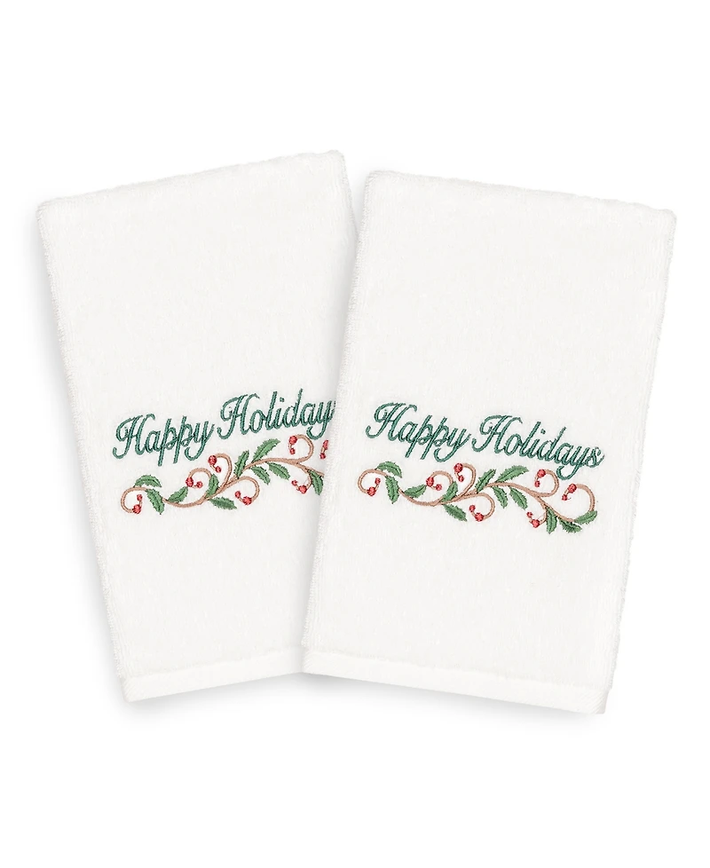 Linum Home Christmas Happy Holidays 100% Turkish Cotton 2-Pc. Hand Towel Set