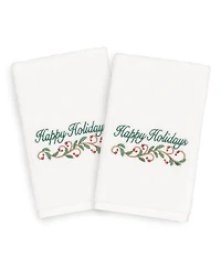 Linum Home Christmas Happy Holidays 100% Turkish Cotton 2-Pc. Hand Towel Set