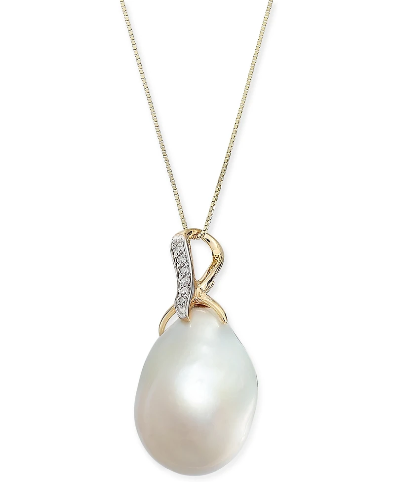 Baroque Cultured Freshwater Pearl (13mm) & Diamond Accent 18" Pendant Necklace in 14k Gold