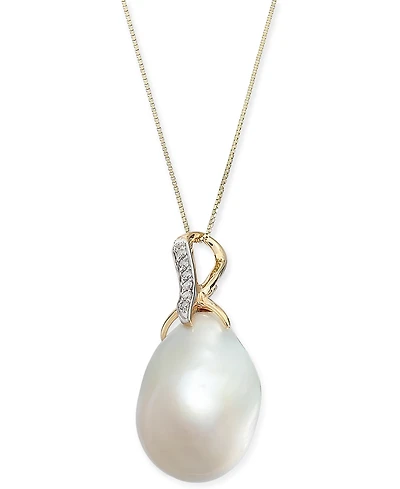 Baroque Cultured Freshwater Pearl (13mm) & Diamond Accent 18" Pendant Necklace in 14k Gold