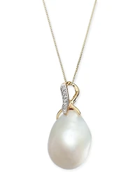 Baroque Cultured Freshwater Pearl (13mm) & Diamond Accent 18" Pendant Necklace in 14k Gold