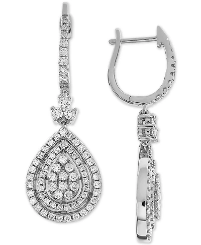 Diamond Teardrop Halo Cluster Drop Earrings (1-1/2 ct. t.w.) in 14k White Gold