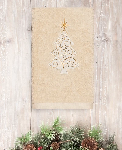 Linum Home Christmas Tree Scroll 100% Turkish Cotton Hand Towel