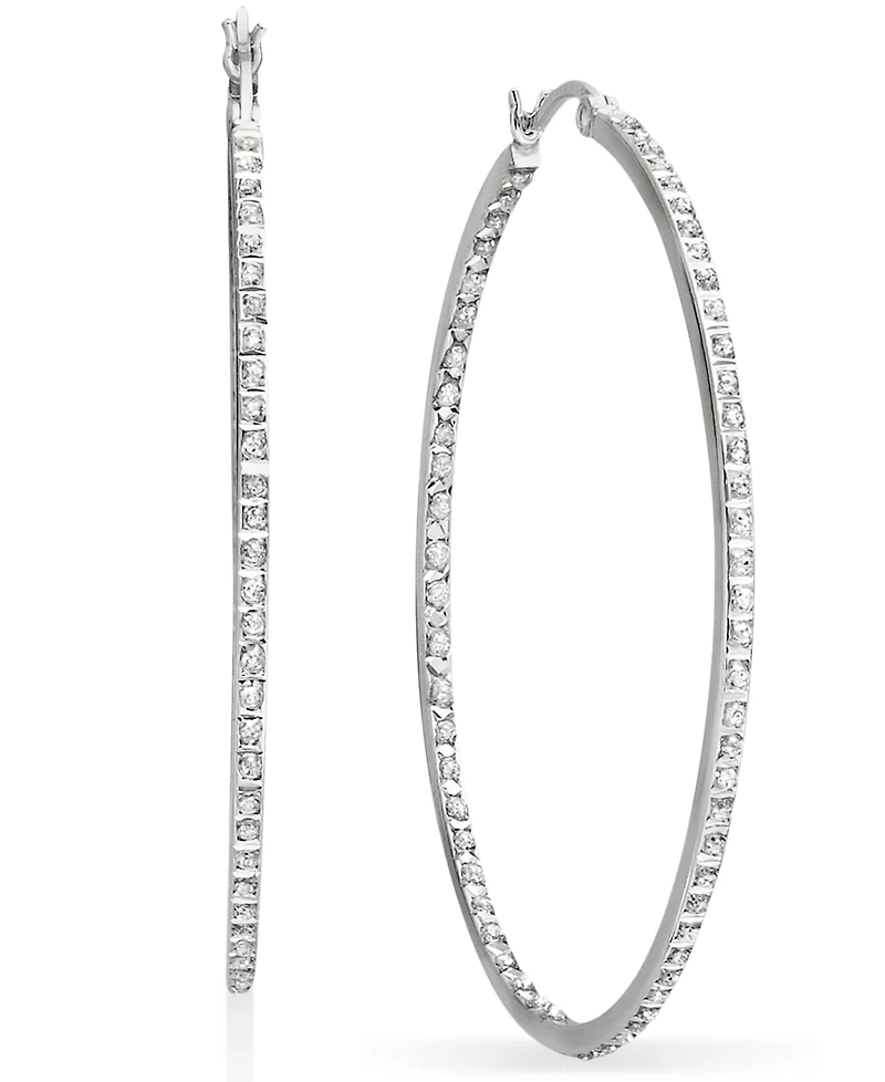 Sterling Silver Earrings, Diamond Accent Large Hoop Earrings