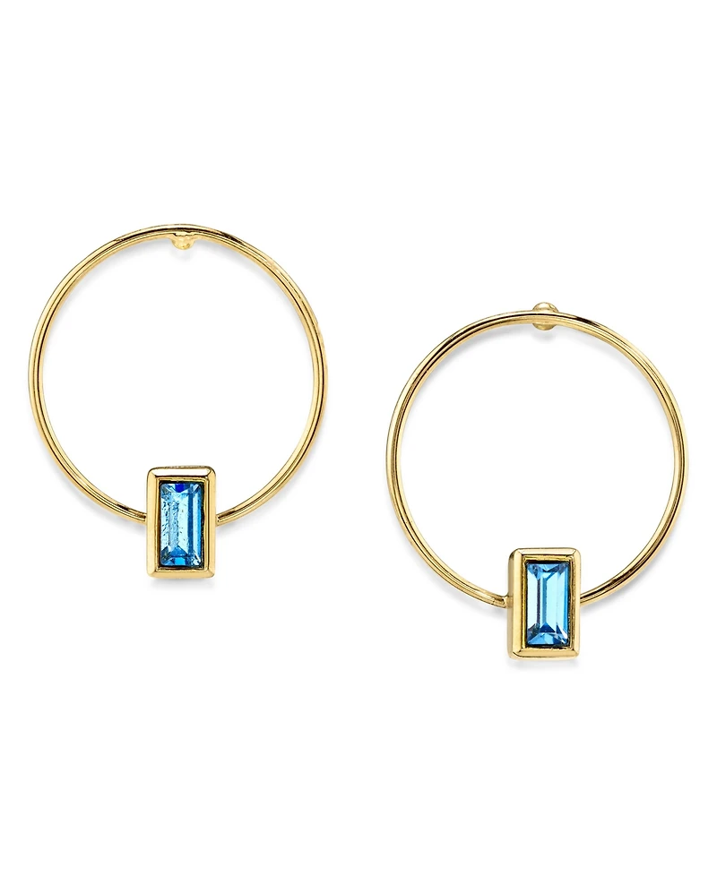 2028 14K Gold-tone Rectangle Crystal Hoop Stainless Steel Post Small Earrings