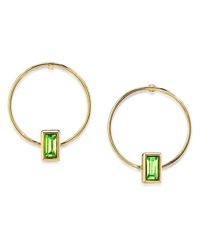 2028 14K Gold-tone Rectangle Crystal Hoop Stainless Steel Post Small Earrings