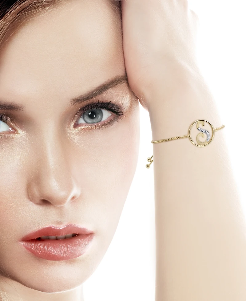 Diamond Accent Initial Bolo Bracelet in 18k Gold-Plate