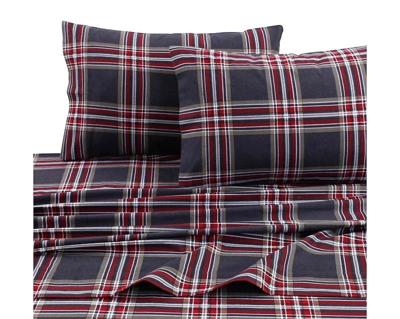 Tribeca Living Heritage Plaid 5-ounce Flannel Printed Extra Deep Pocket Sheet Set
