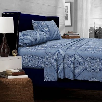Tribeca Living Atlantis Printed Cotton Extra Deep Pocket Sheet Sets