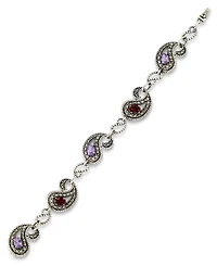 Amethyst (1-3/4 ct. t.w.), Garnet (1-3/4 ct. t.w) & Marcasite Paisley Link Bracelet in Sterling Silver