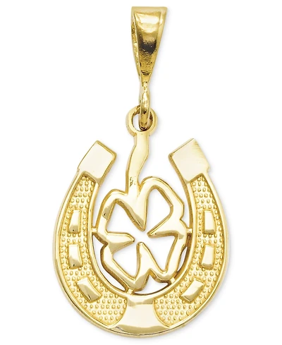 14k Gold Charm, Four Leaf Clover and Horseshoe Charm