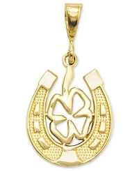 14k Gold Charm, Four Leaf Clover and Horseshoe Charm