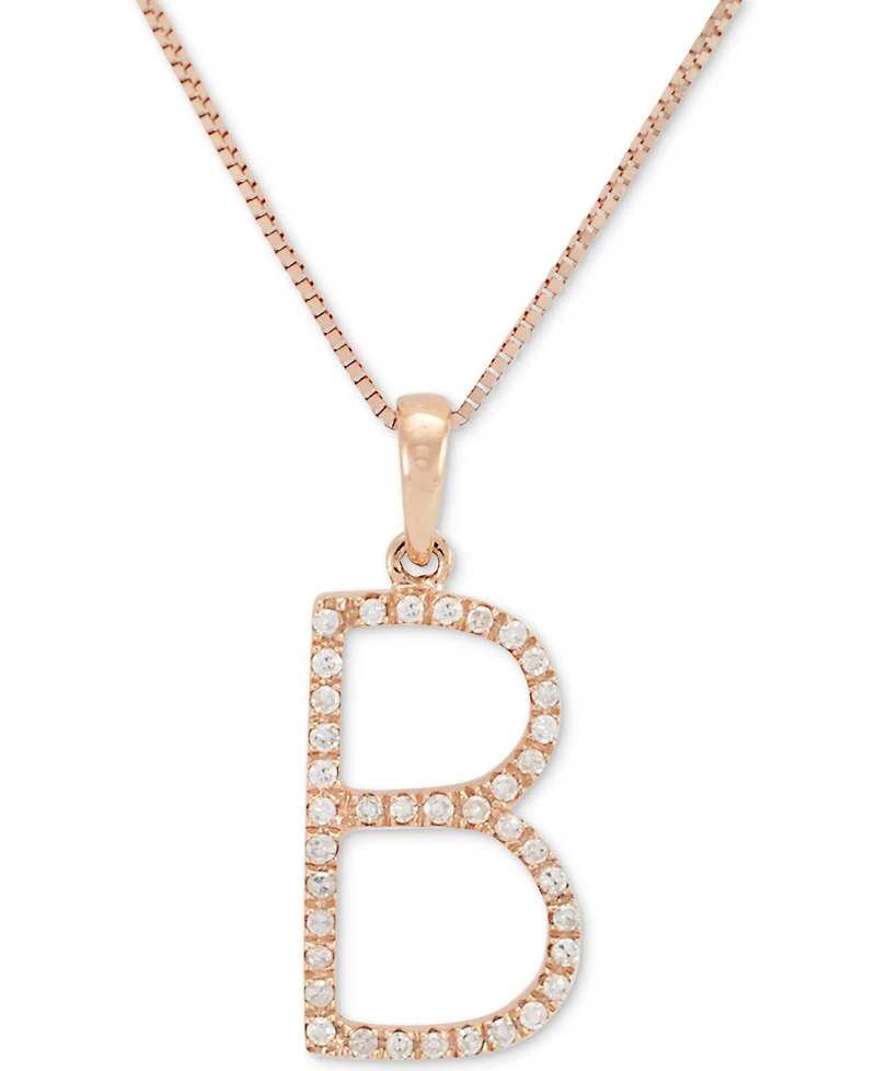 Diamond (1/10 ct. t.w.) Initial Pendant Necklace in 10k Rose Gold, 16" + 2" extender