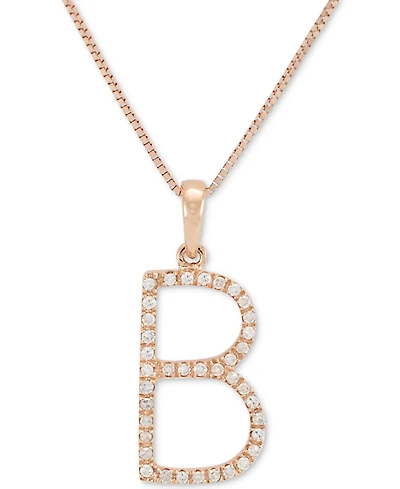 Diamond (1/10 ct. t.w.) Initial Pendant Necklace in 10k Rose Gold, 16" + 2" extender