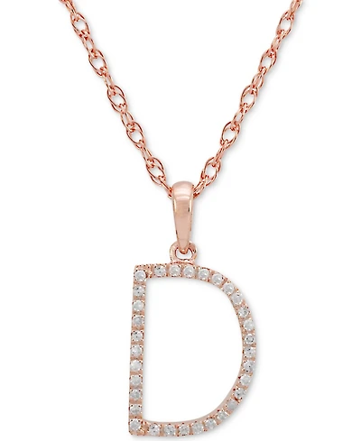 Diamond (1/10 ct. t.w.) Initial Pendant Necklace in 10k Rose Gold, 16" + 2" extender