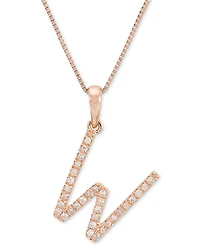 Diamond (1/10 ct. t.w.) Initial Pendant Necklace in 10k Rose Gold, 16" + 2" extender
